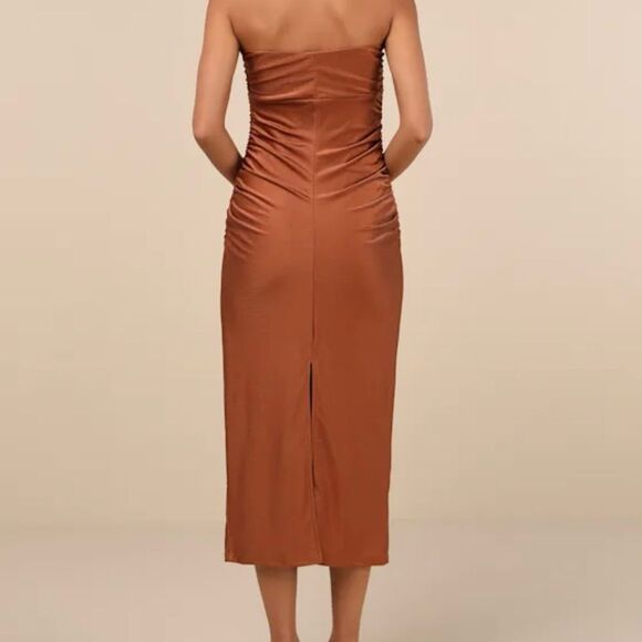 Elegant Strapless Copper Brown Dress - Picture 3 of 9